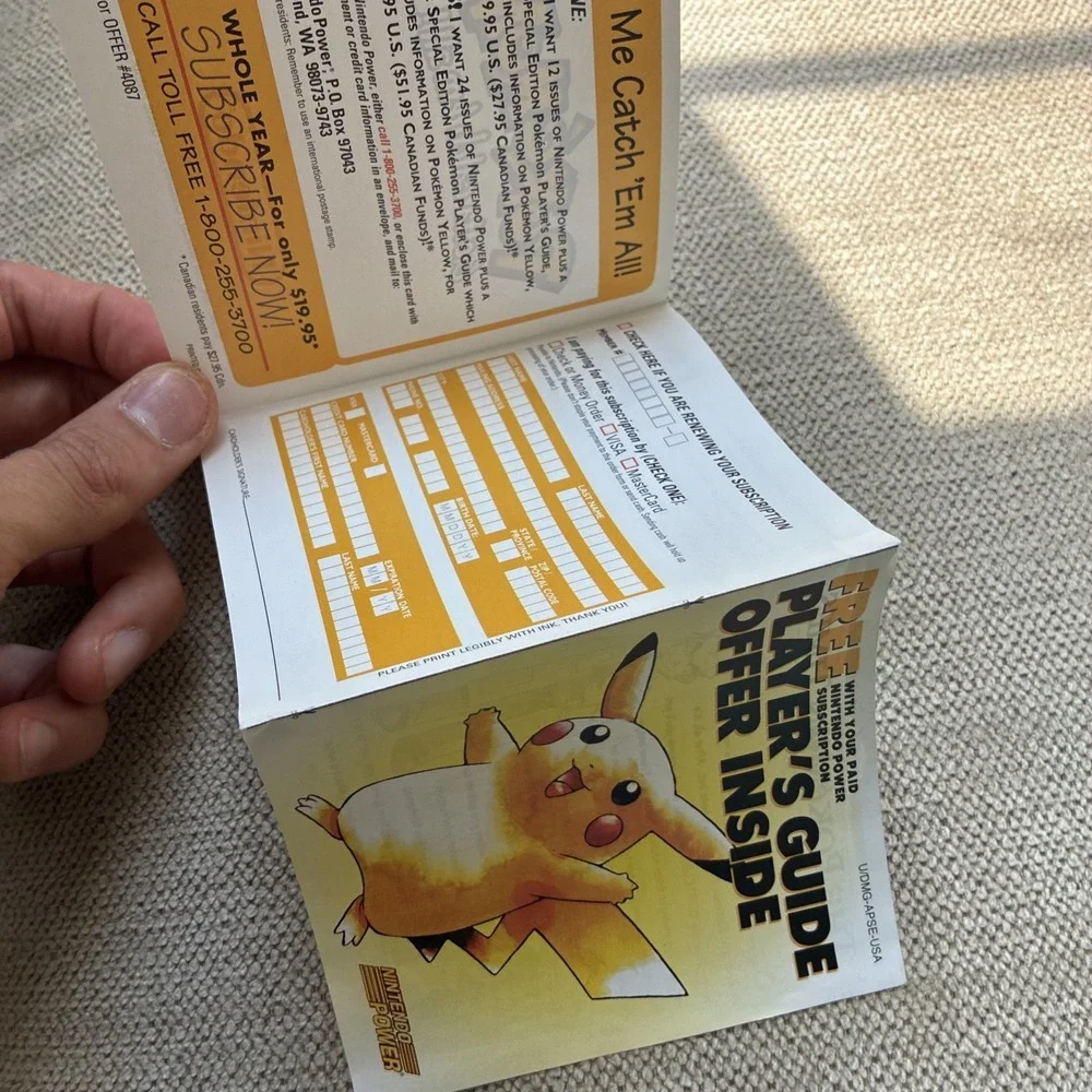 Pokémon Yellow Nintendo Power Player's Guide Offer Insert DMG-APSE-USA